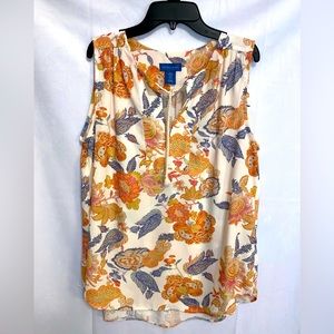 Antibes Blanc-  Sleeveless, Floral, blouse. Size Medium